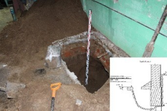 Вскрытие шурфа и отбор пробы грунта ненарушенной структуры из-под подошвы фундамента